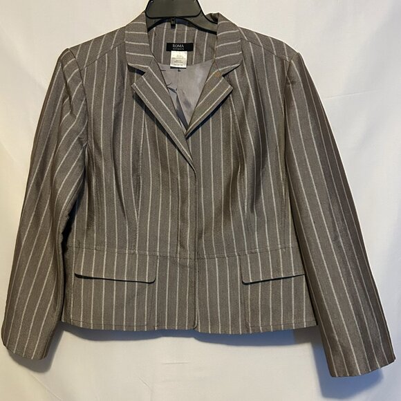 Roma Vestimenta Womens Fitted Cropped Blazer 16W Silver Gray Pin Stripes Pockets - Picture 3 of 9